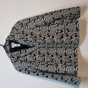 Vintage Y2K Black White Rose Floral Blazer Jacket, Size 22W